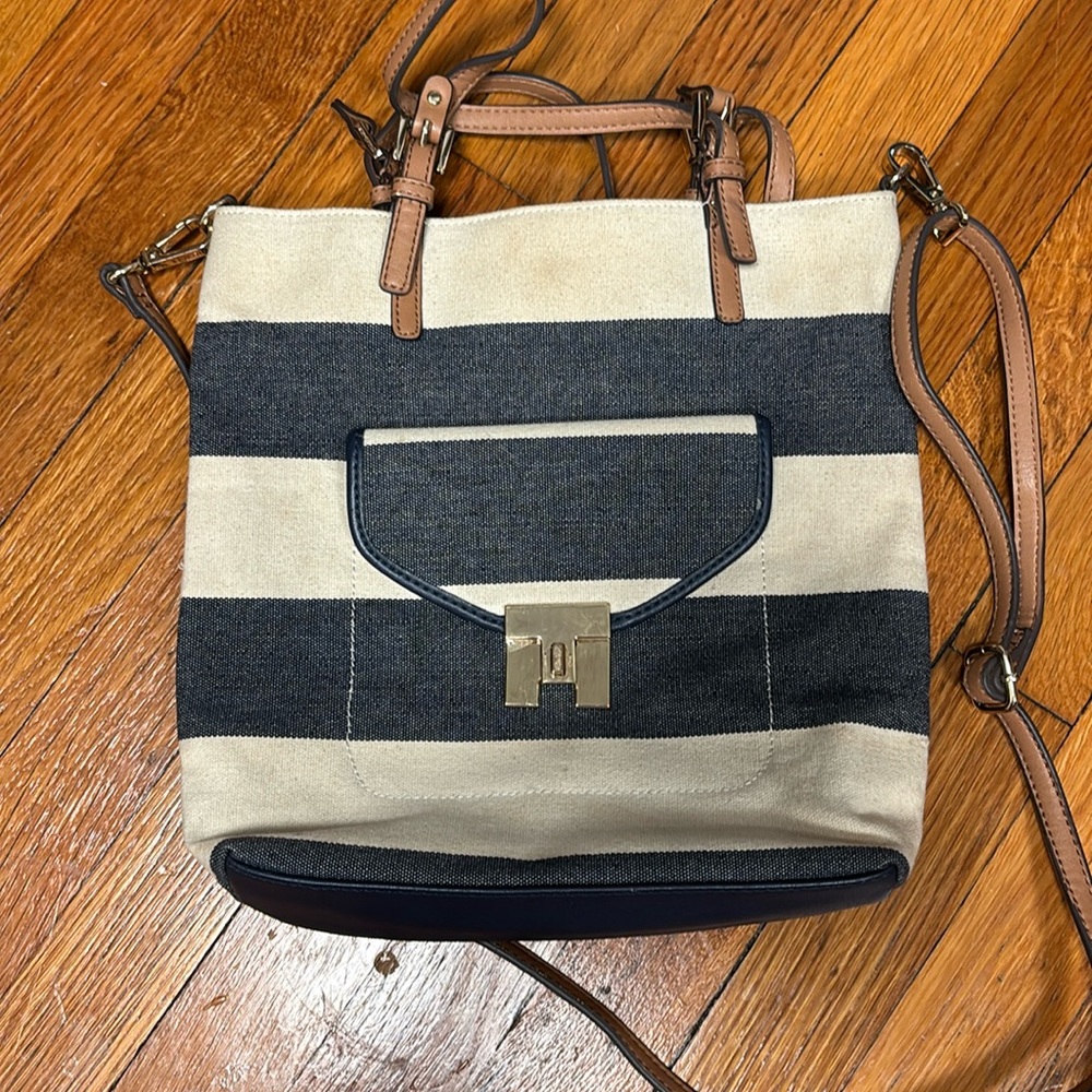 Tommy Hilfiger crossbody Blue and tan striped bag